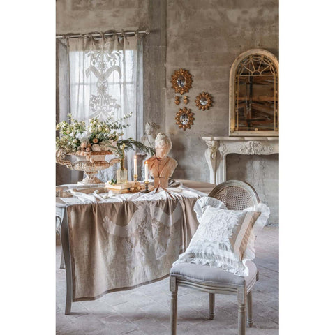 Blanc Mariclò Tapis de couloir en lin mélangé beige "Dentelle" 50×160 cm