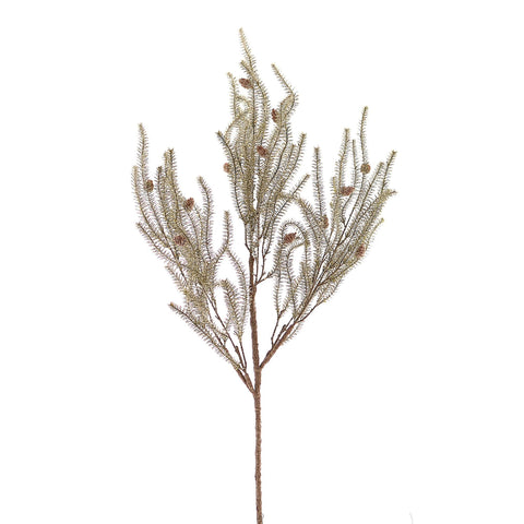 Branche de Noël décorative Vetur verte avec pommes de pin H120 cm