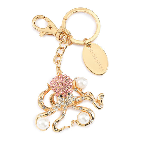 Henriette Octopus Keychain in Gold Metal and Glitter "Lucky Charme" 6x5 cm
