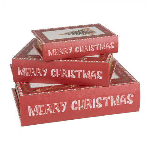 Clayre & Eef Set 3 Scatole Libri natalizi in legno con albero