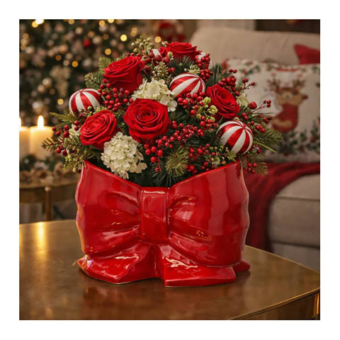 EDG Vaso di natale fiocco ceramica rosso 34x24xH21 cm