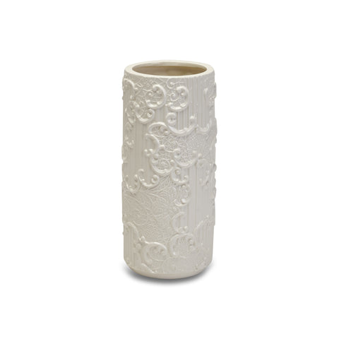 Henriette White "Dentelle" Cylindrical Ceramic Vase D11xH25 cm