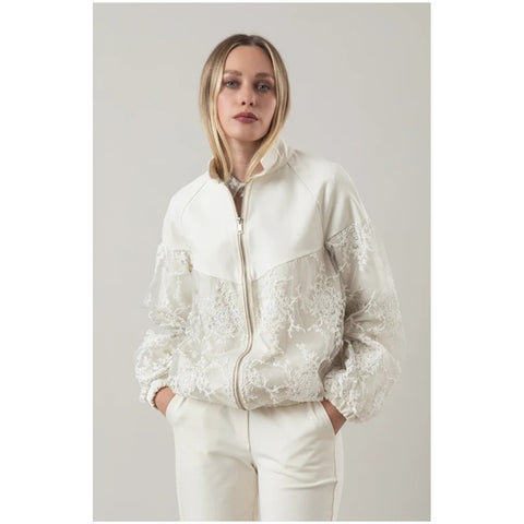 CHEZ MOI Bomber da donna in viscosa e pizzo Corinzio, Made in Italy "Muse"