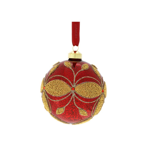 Hervit Fleur Christmas Ball in Red/Gold Glass D10 cm