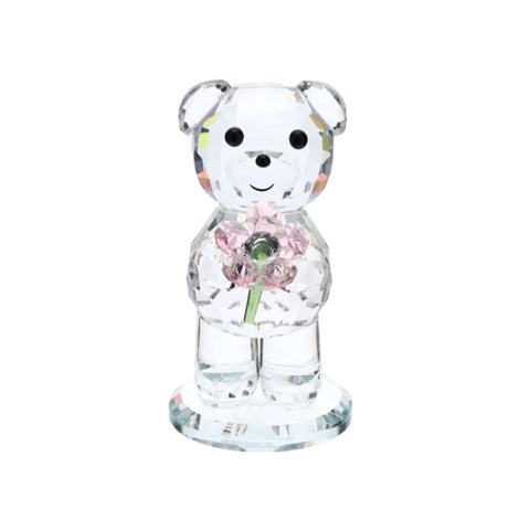 Ours en cristal Hervit avec fleur rose H14 cm
