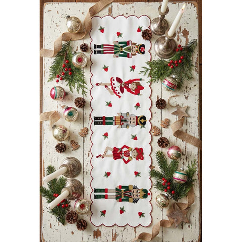 Blanc Mariclò Runner ricamato di natale soldati Schiaccianoci 35x119 cm