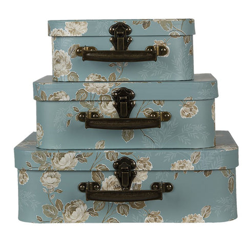 Clayre & Eef Set 3 bauli valigia verde 30x21x9/25x18x9/20x16x8 cm