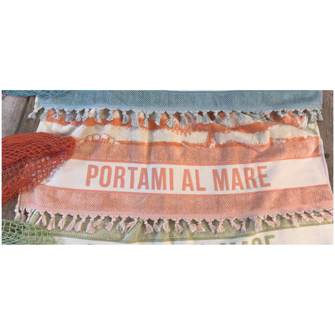 L'Atelier 17 Serviette de plage jacquard éponge + sac filet "Portami al Mare" 90x170 cm 4 variantes (1 unité)