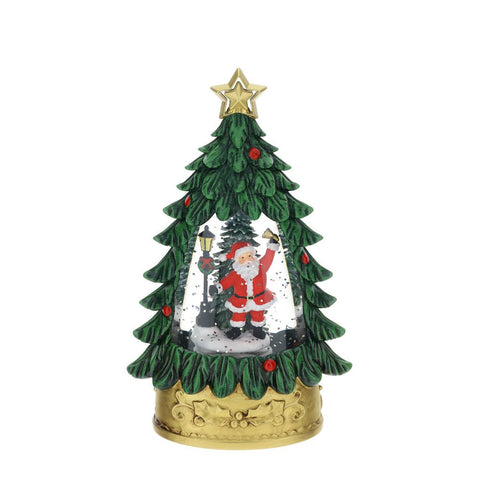 HERVIT Decoro natalizio albero con sfera acqua in resina e vetro 11x19 cm