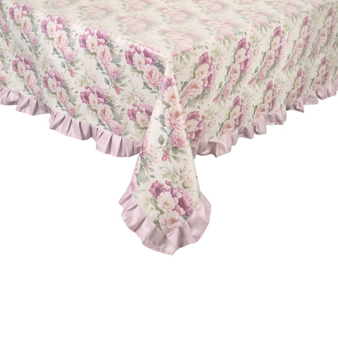 Clouds of Fabric Resin Tablecloth with Flowers and Frill "Garden Chic" 155x320 cm