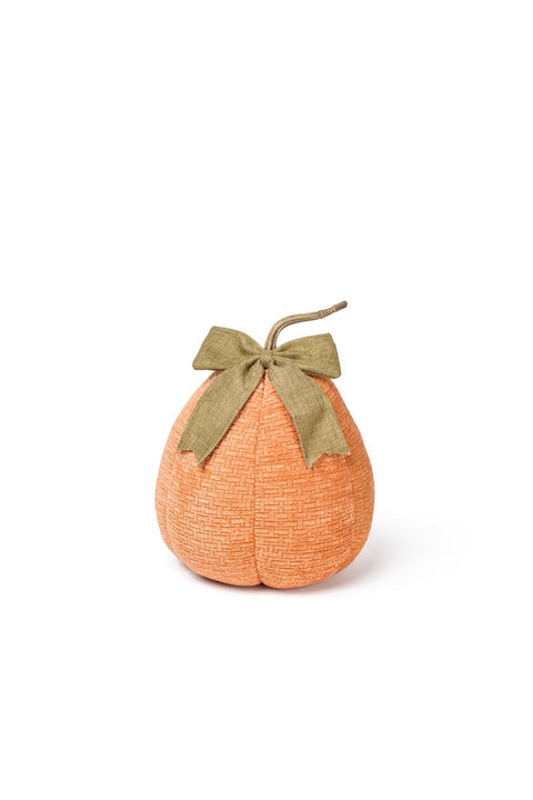 NUVOLE DI STOFFA Decoro zucca con fiocco verde addobbo autunnale tessuto H28 cm