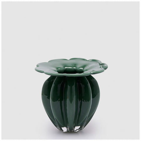Edg - Vase Enzo de Gasperi "Blossom" en verre vert brillant D21xH17,5 cm