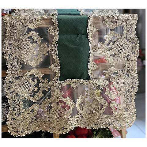 Tapis de Noël Lena Flowers en velours et dentelle dorée, Made in Italy 2 variantes (1pc)