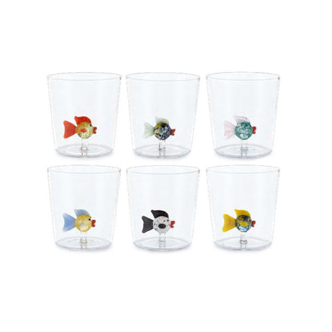 Henriette Set 6 Bicchieri acqua in vetro con pesci pagliaccio "Treasure" 300 ml - Angelica Home Stabia