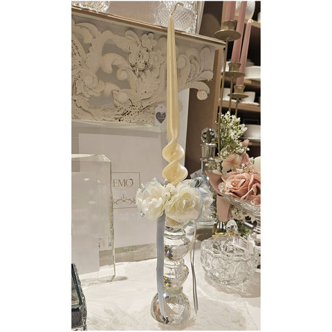 Mata Creazioni Chandelier with crown of cream and light blue roses D10xh5 cm