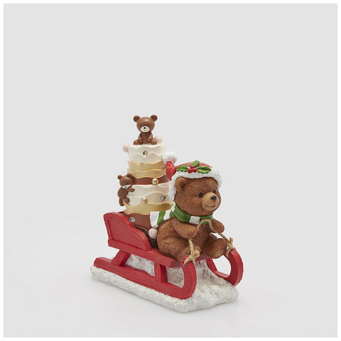 EDG Enzo De Gasperi Ours gourmand sur luge lumières LED 19x10xH20 cm