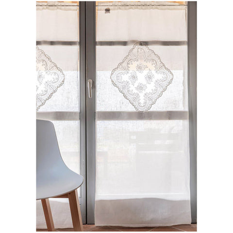 Chez Moi Set of two natural linen curtains with "Corinthian" lace rhombus Shabby chic 60xH160 cm