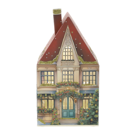 Lampe LED Hervit Maison de Noël en papier « Cottage » 11x11xH20 cm