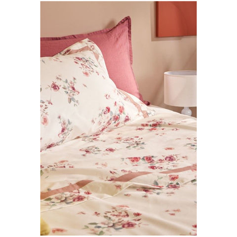 Pearl White Complete double bed in cotton + 2 "Bouquet" pillowcases, 2 variants