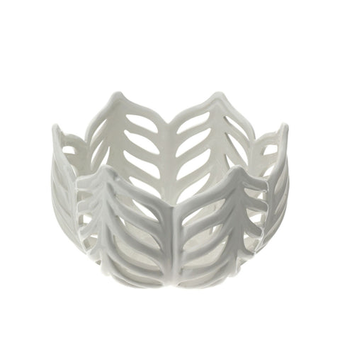 Centre de table Hervit Leaf en céramique blanche perforée D24xH16 cm