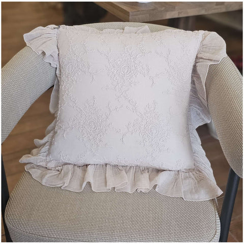 Chez Moi Housse de coussin en dentelle et volant Made in Italy "Etoile Corinzio" 40x40 cm 2 variantes (1pc)