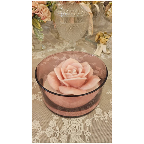 Cereria Parma Ciotola grande in vetro rosa antico con candela rosa D18.5xH9 cm