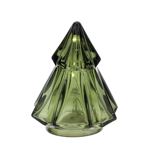 Hervit Albero di natale decoro natalizio con luci LED in vetro verde D7,5xH10 cm