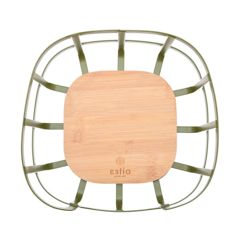 Estia Home Cesto Porta frutta in metallo verde e bamboo 24x24xH12,7 cm