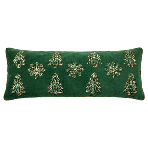 Blanc Mariclò Cuscino velluto verde alberi e fiocchi 35x90 cm