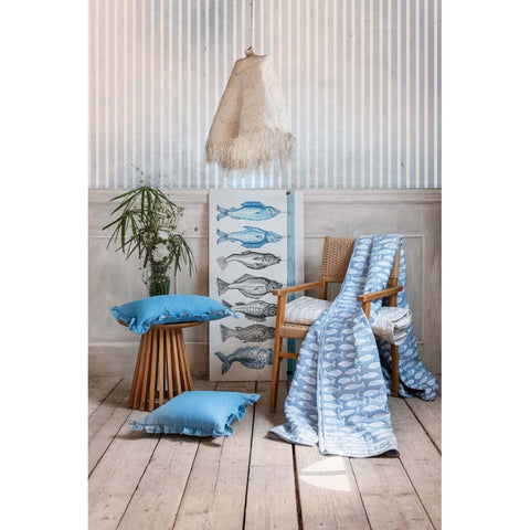 Blanc Mariclò Cuscino arredo denim in cotone blu con gala "Vista Mare" 30x59 cm