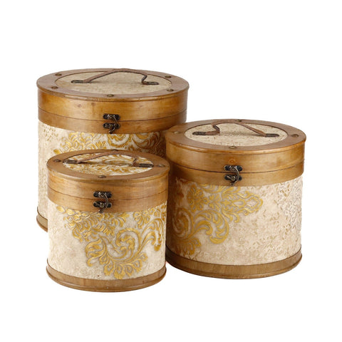 +WD ACANTH.SWIRL RND HATBOX SET/3 CR/GLD 35/30/25C