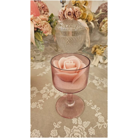 Cereria Parma Calice in vetro rosa antico con candela bocciolo D9xH15 cm