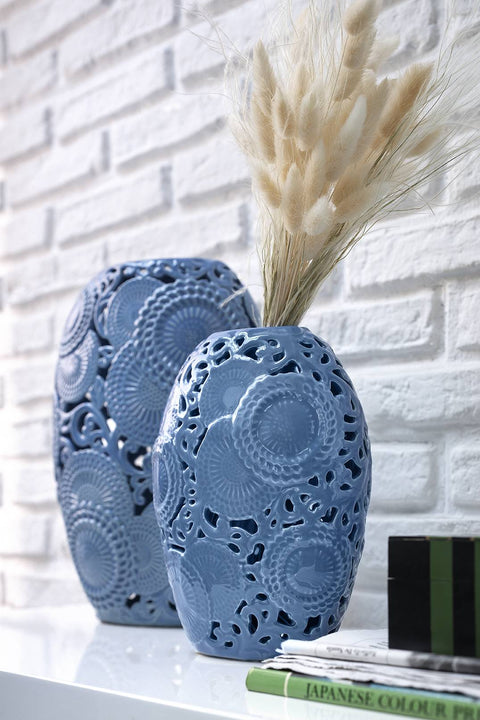 Henriette "Kyoto" perforated ceramic flower vase, sugar paper, D17xH23 cm