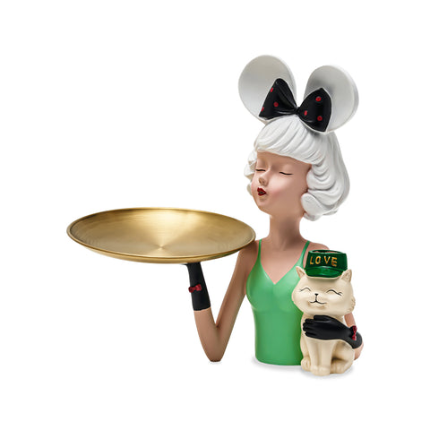 Henriette Statuina decorativa Minnie in resina con vassoio "Majorette" 26xH27 cm - Angelica Home Stabia