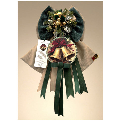 Madame Fioccò Fiocco di natale con tamburello "Rintocco di Natale" Beige/Verde 2 varianti(1 unità)
