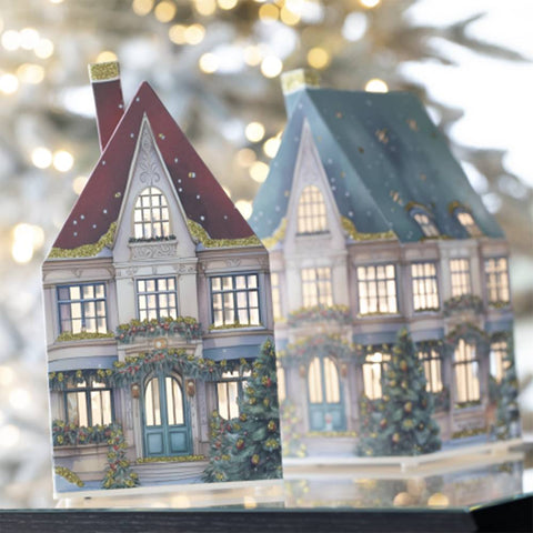 Lampe LED Hervit Maison de Noël en papier « Cottage » 11x11xH20 cm