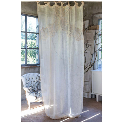 Blanc Mariclò Lot de 2 rideaux en lin mélangé crème "Dentelle" 140x290 cm