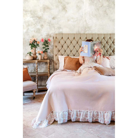Blanc Mariclò Couette double printemps rose avec volant "Toile de Jouy" 250x250 cm