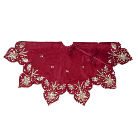 GOODWILL Gonna per Albero di natale in tessuto bordeaux/oro e paillettes 112 cm