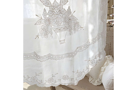 Mia per te Set 2 Tendine vetrage in lino naturale ricamo floreale "Demetra" 60x160 cm