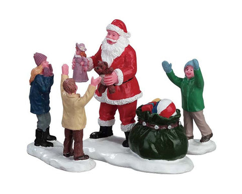 LEMAX Set 3 Personaggi Babbo Natale con bambini "It’s Santa" 3,5x7,9xH10 cm