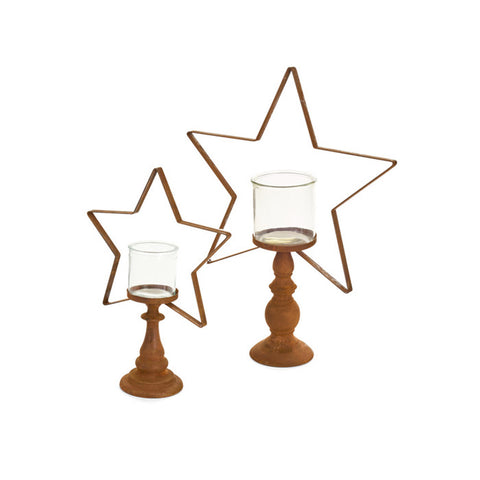 Nuvole di Stoffa Set 2 portacandela a forma di stella in acciaio corten H35/44 cm
