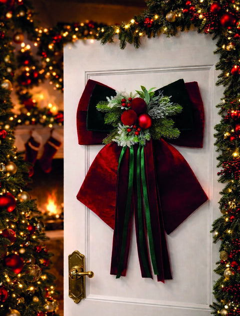 Hervit Doppio Fiocco natalizio effetto velluto "Royal X’Mas Bow" 50x70 cm