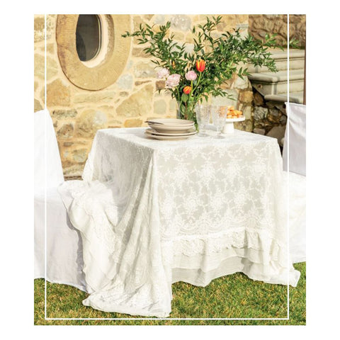 Chez Moi Lace table cover with gala "Etoile Corinthian" Made in Italy 160x240 cm