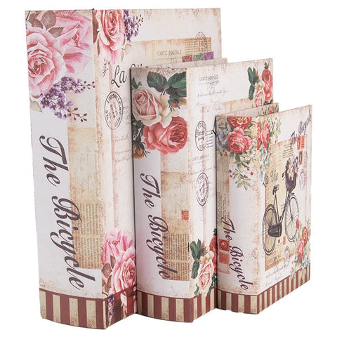 Clayre & Eef Set 3 Scatole Libri contenitori in legno Bicicletta