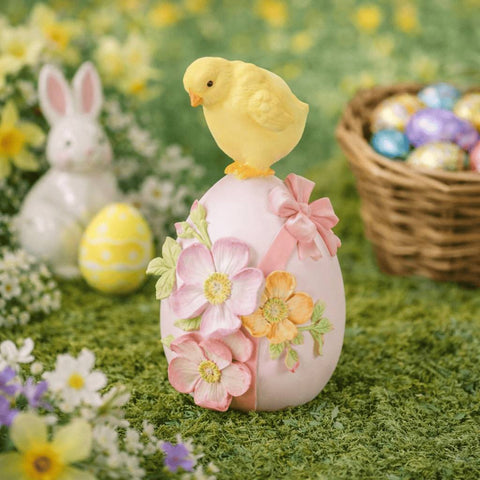 Fade Statuina Uovo di Pasqua con Pulcino in resina "HappyChick" 13xH24 cm