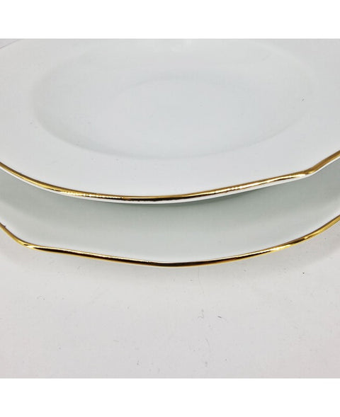Fade Servizio 40 piatti in porcellana bianca con filo vero oro "Reyna"