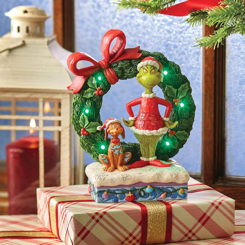 Enesco Statuina natalizia Grinch e cane max luci led "Jim Shore"