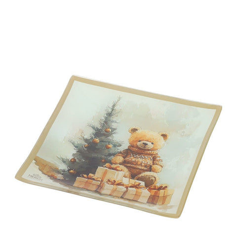 PIATTO VETRO ORSETTO X'MAS 20X20CM