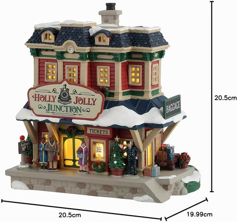 LEMAX Edificio Stazione ferroviaria luci led "Holly Jolly Junction" H20.5x20x10.6 cm
